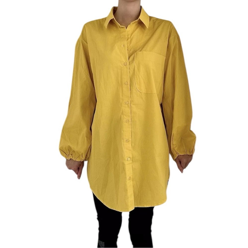 ABERCROMBIE & FITCH Oversized Button-Up Shirt Bright Yellow in Large Petite